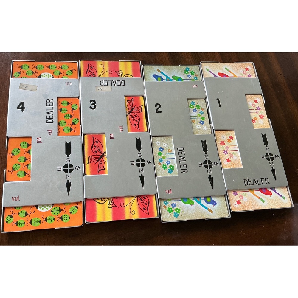The Autobridge Co Vintage Aluminum Duplicate Bridge Boards Set of 4 Birds Flower